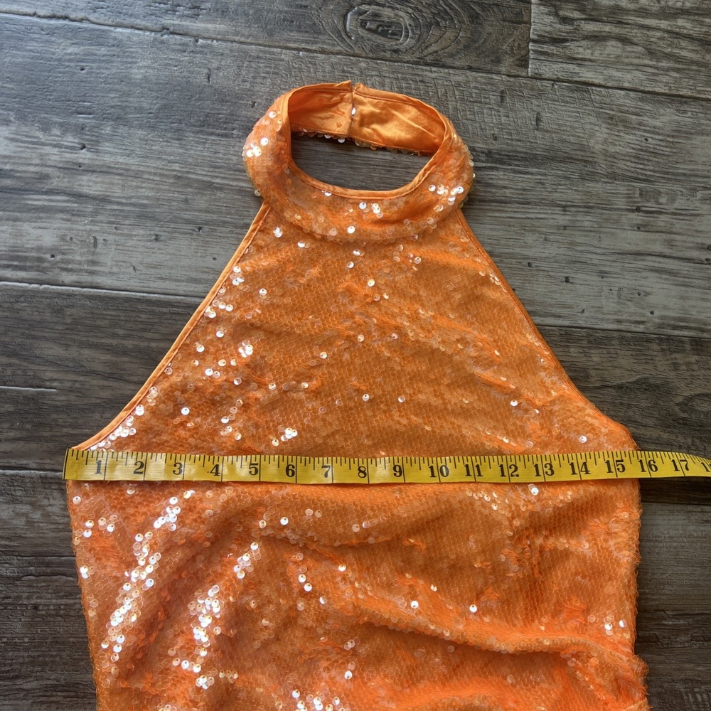 NWT Caroline Constas Orange Sequin Halter Midi‎ Dress Size Small  Cruise Fancy - Picture 2 of 12